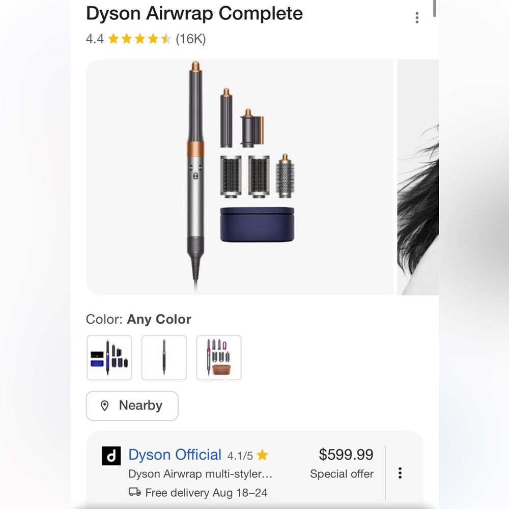 dyson air wrap complete used once, comes with everything